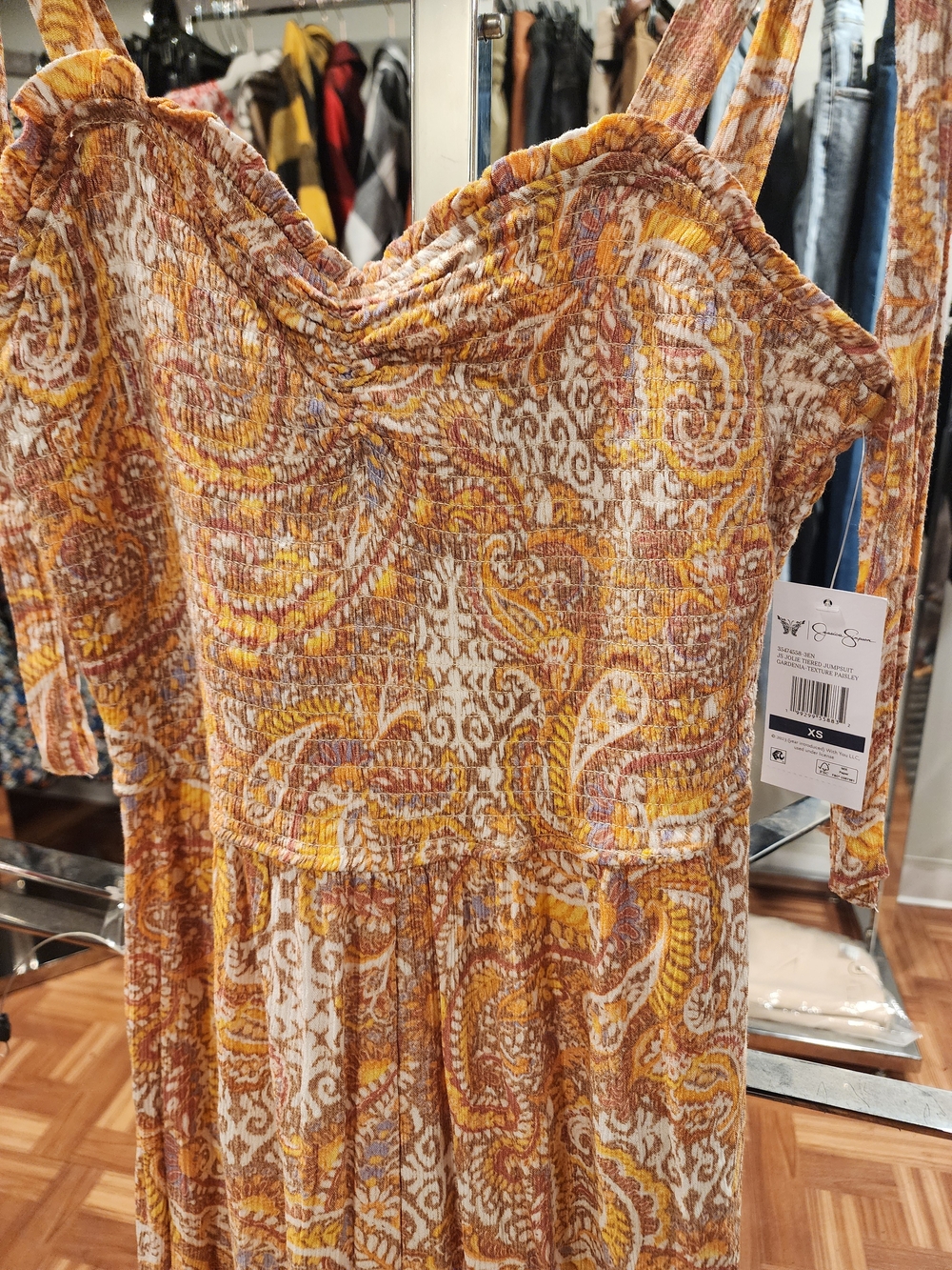 Yellow Paisley Smocked-Top Maxi Jumpsuit